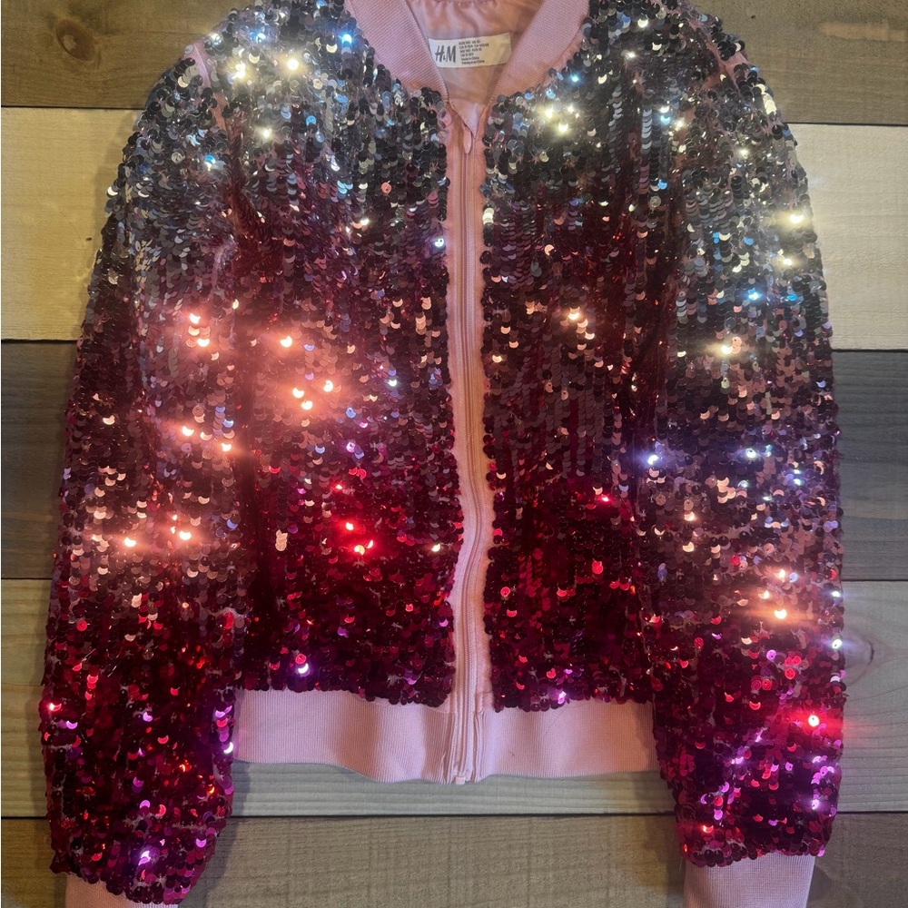 H&M Kids Sequin Puffer Jacket - Pink and Red